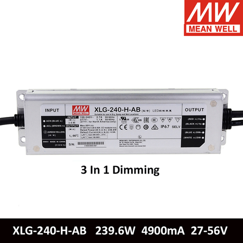 Mean well  Metal Case Power Supply Xlg-240-h-ab 239.6W 100~305VAC 4900mA Constant Power Waterproof ED Driver 3 IN 1 Dimming ► Photo 1/6