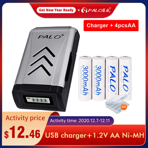 Palo 1.2V AA Rechargeable Battery 3000mAh Ni-MH Pre-charged Rechargeable Bateries + Battery Charger for 1.2V AA AAA Battery ► Photo 1/6