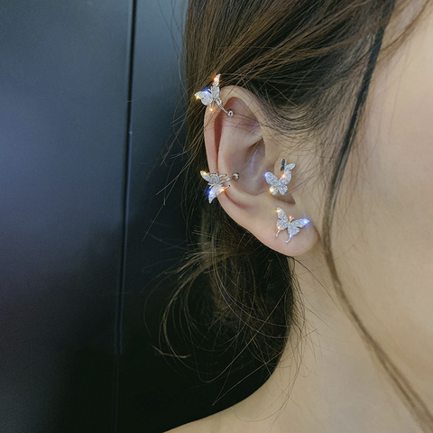 Korean new Zircon butterfly Earrings For Women cute Fake Piercing 2022 punk statement Clip On Earrings Fashion Jewelry Ear Cuffs ► Photo 1/6