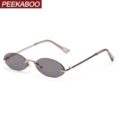 Peekaboo men frameless sunglasses oval women metal 2022 small round sun glasses male retro clear color green yellow ► Photo 1/6