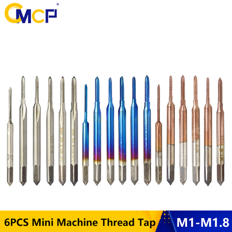 CMCP 6pcs M1 M1.2 M1.4 M1.6 M1.7 M1.8 Mini Machine Thread Tap HSS 6542 Metric Screw Tap Drill Bit Straight Flute Plug Tap ► Photo 1/6