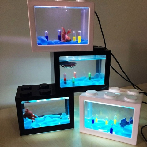 USB Mini Aquarium Fish Tank With LED Lamp Light Betta Fish Fighting Cylinder ► Photo 1/6