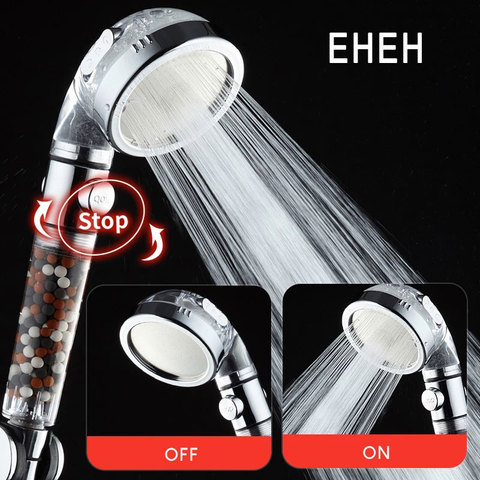 Bathroom Switch Button High Pressure 3 Modes Adjustable Bath Rain Shower Head Water Saving SPA Tourmaline Filter ► Photo 1/5