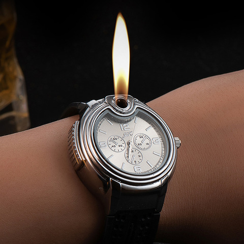 Watch Watch Style Metal Open Flame Lighter Creative Men's Sports Open Flame Watch Lighter Inflatable Adjustable Fmale Encendedor ► Photo 1/5
