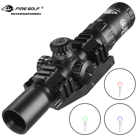 FIRE WOLF 1.5-4X30 Scope Hunting Tactical Optical Rifle with Red Green Illuminated Cross Turret lock Scope Range Airsoft Mirror ► Photo 1/6