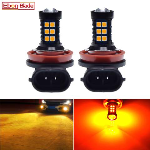 2Pcs Car Led H8 H11 H16JP 3030 30SMD Auto Fog Light Lamp Bulbs Projector Lens Running Driving Light Amber Orange Yellow 12V DC ► Photo 1/6