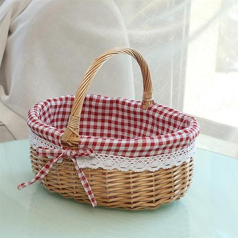 Hand Woven Picnic Bag Gift Basket Wicker Storage Basket Linen Inner Basket for Camping Picnic Storage Use ► Photo 1/6