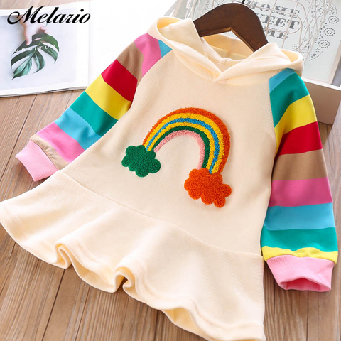 Melario Girls Dress Autumn Long Sleeve Rainbow Striped Princess Dresses for Girl Kids Dress Casual Children Clothing ► Photo 1/6