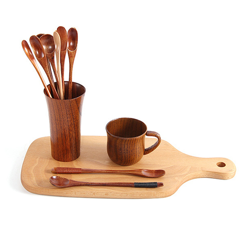 1pcs Long Handle Coffee Spoon Natural Creative Solid Wood Tableware Stir Stick Milk Tea Milk Honey Wooden Spoon Kitchen Tools ► Photo 1/6