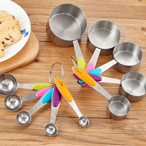 10 Piece Measuring Cups Measuring Spoons Set Stainless Steel Measuring Cup Spoon for Baking Tea Coffee Kitchen Measuring Tools ► Photo 1/6