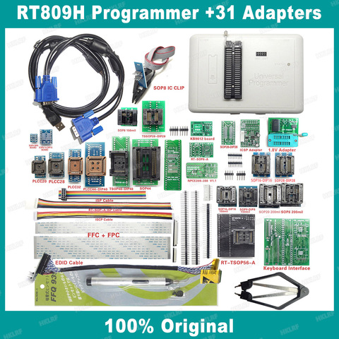 RT809H RT809F Universal USB Programmer + 31 tems With TSOP56 SOP44  PLCC44 1.8V Adapters + EDID Cble MMC-Nand Bios Programmer ► Photo 1/6