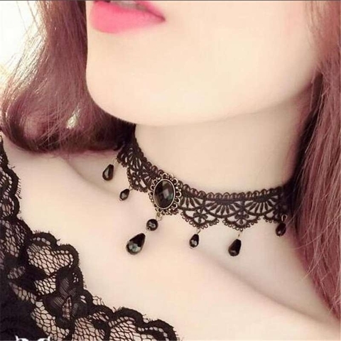 Ladies Vintage Palace Gothic Choker Crystal Pendant Design Black Lace Necklace Clavicle Chain ► Photo 1/3