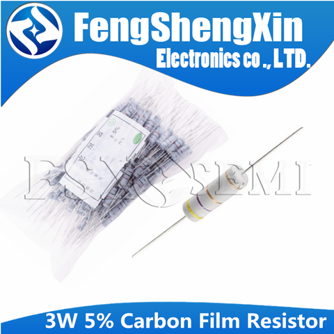 10pcs 3W 5% Carbon Film Resistor 0.1R ~ 2.2M 1 2.2R 10R 22R 47R 51R 100R 150R 470R 1K 4.7K 10K 47K 1 2.2 10 22 47 51 100 150 470 ► Photo 1/2