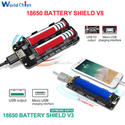 Dual 18650 Lithium Battery Shield V8 V3 5V 3A Micro USB Type-A USB Power Bank Battery Charging For Raspberry Pi ESP8266 ESP32 ► Photo 1/6