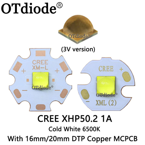 Newset 3V Cree XHP50.2 1A Cold White 6500-7000K 2nd generation LED Bead Diode Lamp 3V Version 6A with 20mm 16mm DTP Copper MCPCB ► Photo 1/6