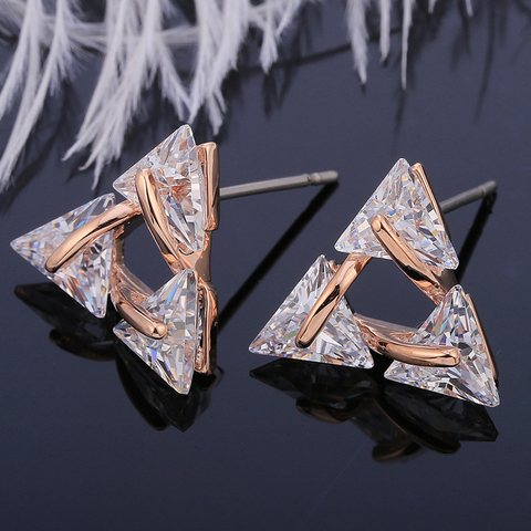 Rose Gold Silver Color Triangle Cubic Zirconia Stud Earrings Crystal Stone Sample Geometric Earring For Women Party Jewelry 2022 ► Photo 1/6