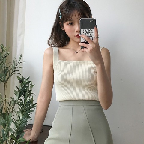 Summer Women's Sexy Square Collar Solid Color Sleeveless Pullover Knitted Crop Sexy Tank Tops Women ► Photo 1/6