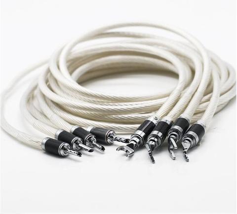Hi-End 5NOCC Silver Plated HIFI SPeaker cable banana to spade plug  Speaker Wire for Audiophiles and HiFi Systems ► Photo 1/6