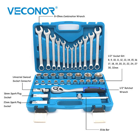 Veconor household repair tool set combination wrench set ratchet socket wrench with full range socket bits car repair tool set ► Photo 1/6