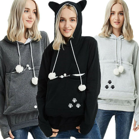 2022 fashion long sleeve casual hooded Kangaroo Pet Dog Cat Holder Carrier Pregnancy Coat loose Sweatshirt Pregnancy Pocket Top ► Photo 1/6