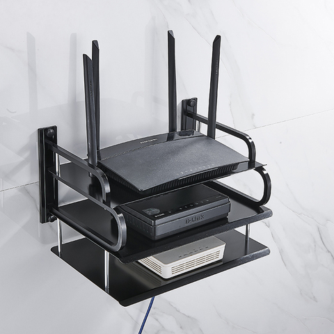 Wall Mounting Black &Silver Metal Wireless Wifi Router Boxes/TV Set-Top Box/DVD Player Stand/Telephone Holder Rack Shelf Bracket ► Photo 1/4