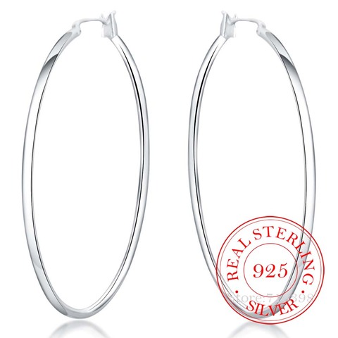 100% 925 Sterling Silver Hoop Earring Korean Big Smooth Circle Vintage Party Earrings for Women Wedding Party Jewelry Gift 2022 ► Photo 1/5