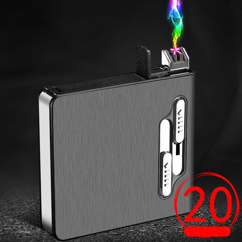 2 in1 Cigarette Case Windproof Dual Arc Lighter Plasma USB Rechargeable Electric Lighter Can Hold 20 Cigarettes lighters smoking ► Photo 1/6