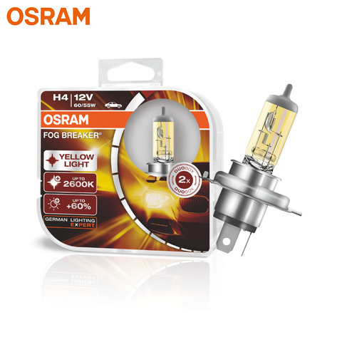 OSRAM H4 9003 HB2 Yellow 62193FBR Halogen Fog Breaker 12V 60/55W Car Original Headlight 2600K Light +60% Brighter Lamps, Pair ► Photo 1/6