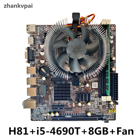 H81 LGA 1150 Motherboard set with Intel Cori5-4570T CPU 1Pcs*4GB 1600MHz DDR3+FAN Desktop Memory SATA III VGA HDMI ► Photo 1/5