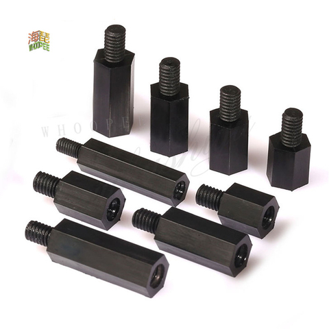 50PCS  20PCS nylon spacer M2 M2.5 M3 M4*L+6 Male to Female Black Nylon Standoff spacer ► Photo 1/2