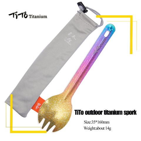 TiTo Titanium spork Outdoor Camping titanium alloy spoon Picnic Fork Ultralight Environmental pure titanium Tableware Portable ► Photo 1/6