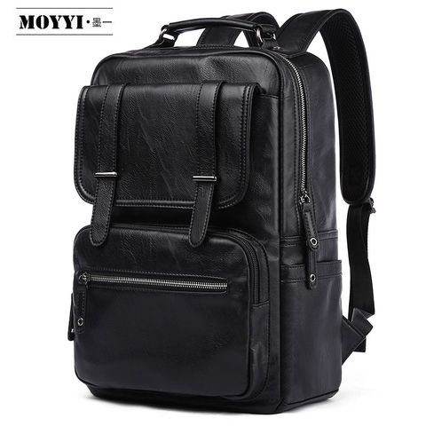MOYYI Leather PU Backpack Men Mochila 14/15.6 inch Laptop Backpack Multifunction School Travel Waterproof Bag for Male ► Photo 1/6