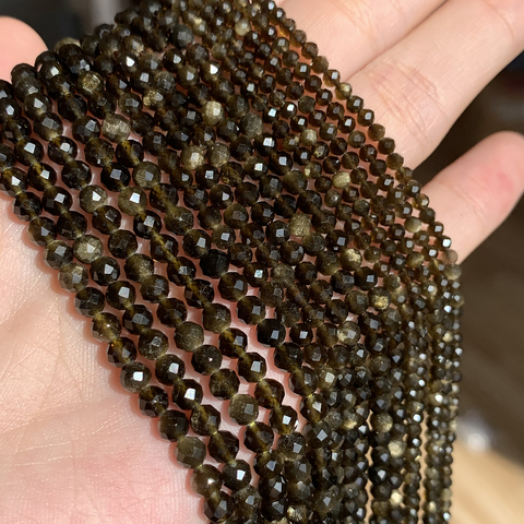 Natural Golden Obsidian 2/3/4mm Faceted Mineral Loose Beads for Jewelry Making DIY Christmas Gift Bracelets 15'' Tiny Stone ► Photo 1/6