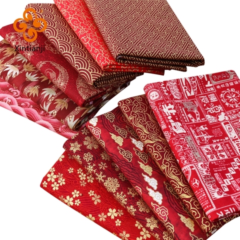Burgundy Red Cotton Fabric By Half Yards Japanese And Christmas Print Sewing Fabric TJ1023 ► Photo 1/6