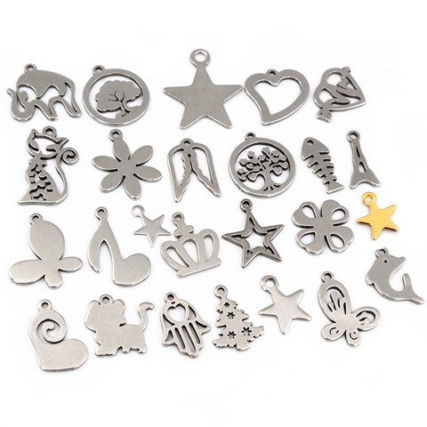 30pc/lot 316 Stainless Steel Five-pointed Star Cute Necklace Pendant Charms Small Cat Dolphin Fish Charms for DIY Jewelry Making ► Photo 1/6