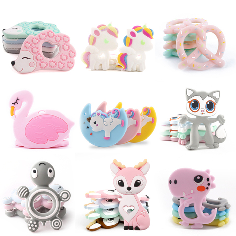 BPA Free Silicone Teethers Food Grade Tiny Rod DIY Teething Necklace Baby Shower Gifts Cartoon Animals Teether Let's Make 1pc ► Photo 1/6