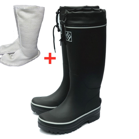 Thick Rubber Waterproof Rain Boots Men Women Autumn Winter Plus Velvet Warm Outdoor Fishing Shoes High-top Non-slip Wading Shoe ► Photo 1/6