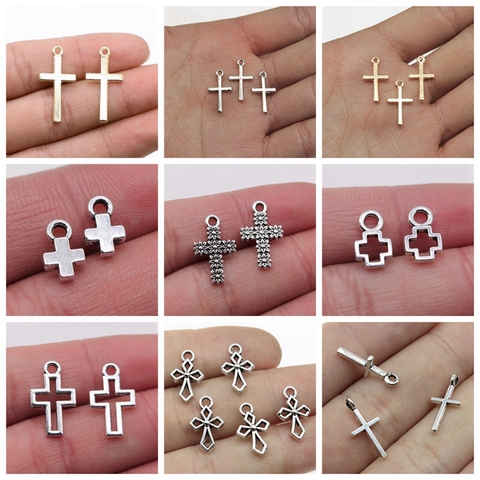 50pcs Charms Hollow Lovely Cross Antique Bronze Silver Color Pendants DIY Crafts Making Findings Handmade Tibetan Jewelry ► Photo 1/6