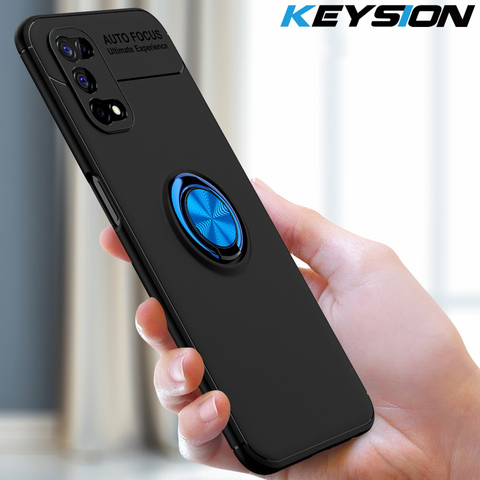 KEYSION Shockproof Phone Case For Realme 7 5G 7 Pro Soft Silicone Metal Ring Stand Phone back cover for Realme V5 5G Q2 ► Photo 1/6