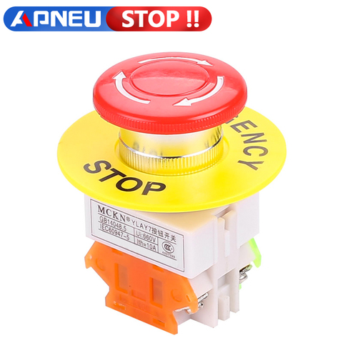 Emergency Stop Push Button Switch AC 660V 10A Switch Equipment Lift Elevator Latching Self Lock Red Mushroom DPST Plastic Button ► Photo 1/6