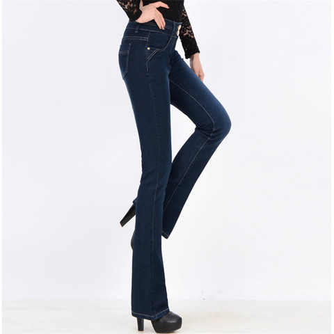 Plus Size Female Stretch Slim Denim Flares Pants Mom's high waist Jeans  2022 New Breathable Fashion Women Bell Bottom Trousers ► Photo 1/6