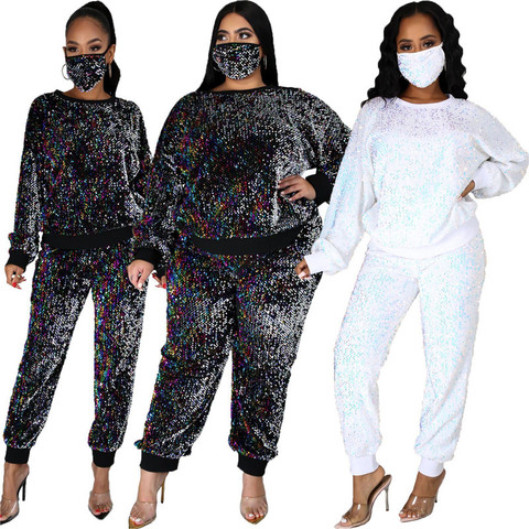 Winter  Plus Size S-5XL Clothing For Women Two Piece Set Sequins Birthday Outfit Joggers Tracksuit Wholesale Dropshipping 2022 ► Photo 1/6