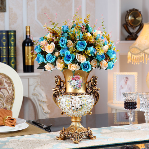 European Luxury Diamond Resin Vase Figurines Decoration Home Livingroom Fake Flower Arrangement Art Office Desk Ornaments Crafts ► Photo 1/6