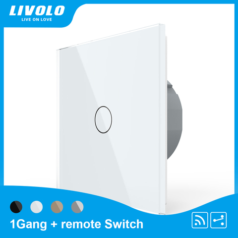 Livolo EU Standard Wall Light 433.92MHz Remote Wireless Touch Switch,1gang 2way ,Glass Panel,220~250V,remote control ► Photo 1/6