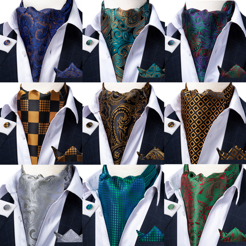 Mens Paisley Silk Floral Check Gold Teal Green Vintage Necktie Cravat Tie Wedding Formal Ascot Scarves Pocket Square Set DiBanGu ► Photo 1/6