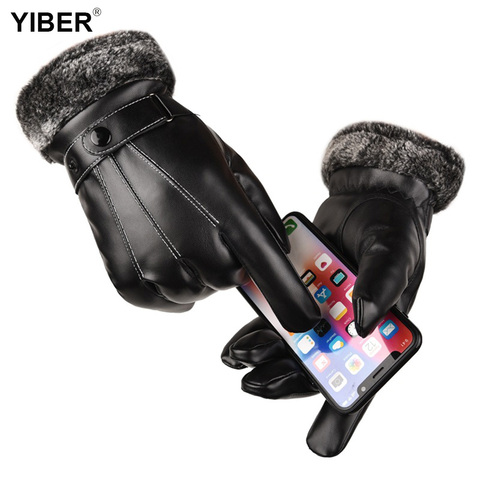 Leather Winter Warm Gloves Touchscreen Driving Motorcycle Snowboard Outdoor Sport Cycling Gloves Guantes Guantes De Invierno ► Photo 1/6