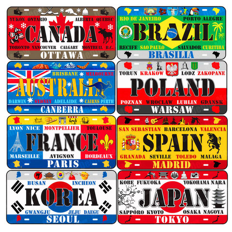 Brazil Korea Japan Canada License Plate Car Motorcycle Metal Signs Bar Cafe Home Decor Mexico India Germany Wall Painting ZSS22 ► Photo 1/6