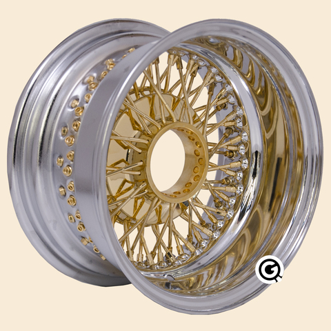 13inch 7J 72 spoke REV wire wheel  cross lace gold spoke 4 hole 5 stud 6 hole 8 stud classic old fashioned car rims ► Photo 1/6