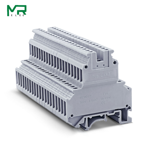 10PCS/ UKK3 DIN Rail Double Level  Terminal Block 500V 25A 28-12AWG for wires connecting +10 bit connector bridge FBI 10-5 ► Photo 1/5