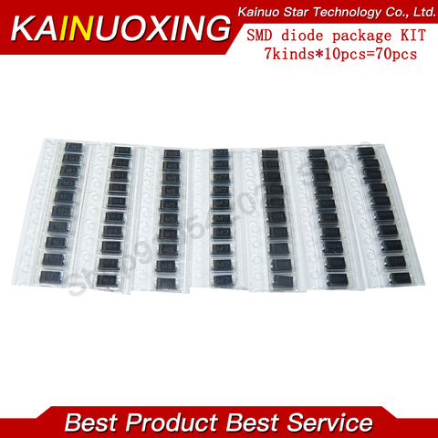 7 kinds*10pcs=70PCS SMD diode package / M1 (1N4001) / M4 (1N4004) / M7 (1N4007)/ M5 (1N4005) SS14 SS24 SS34 (1N5822) KIT ► Photo 1/1